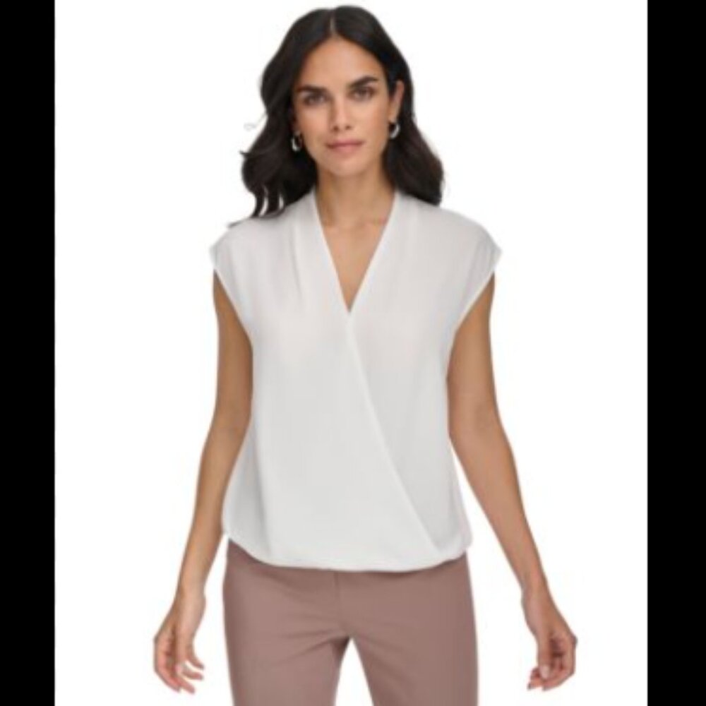 Sophie Max Cap Sleeve Faux-Wrap Blouse